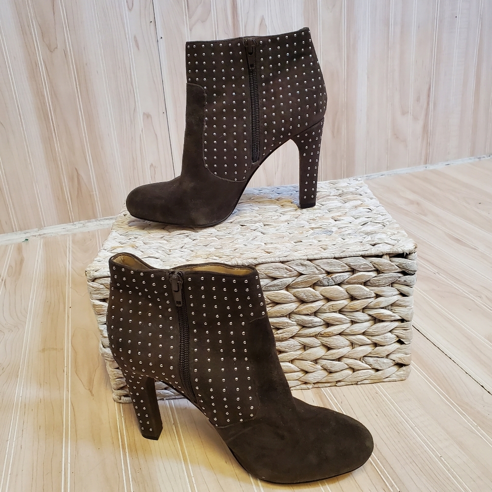 INC Grey ANKLE BOOTS Embellished Studded High Heel 6.5 Party Whimsigoth Clubwear - Picture 2 of 9